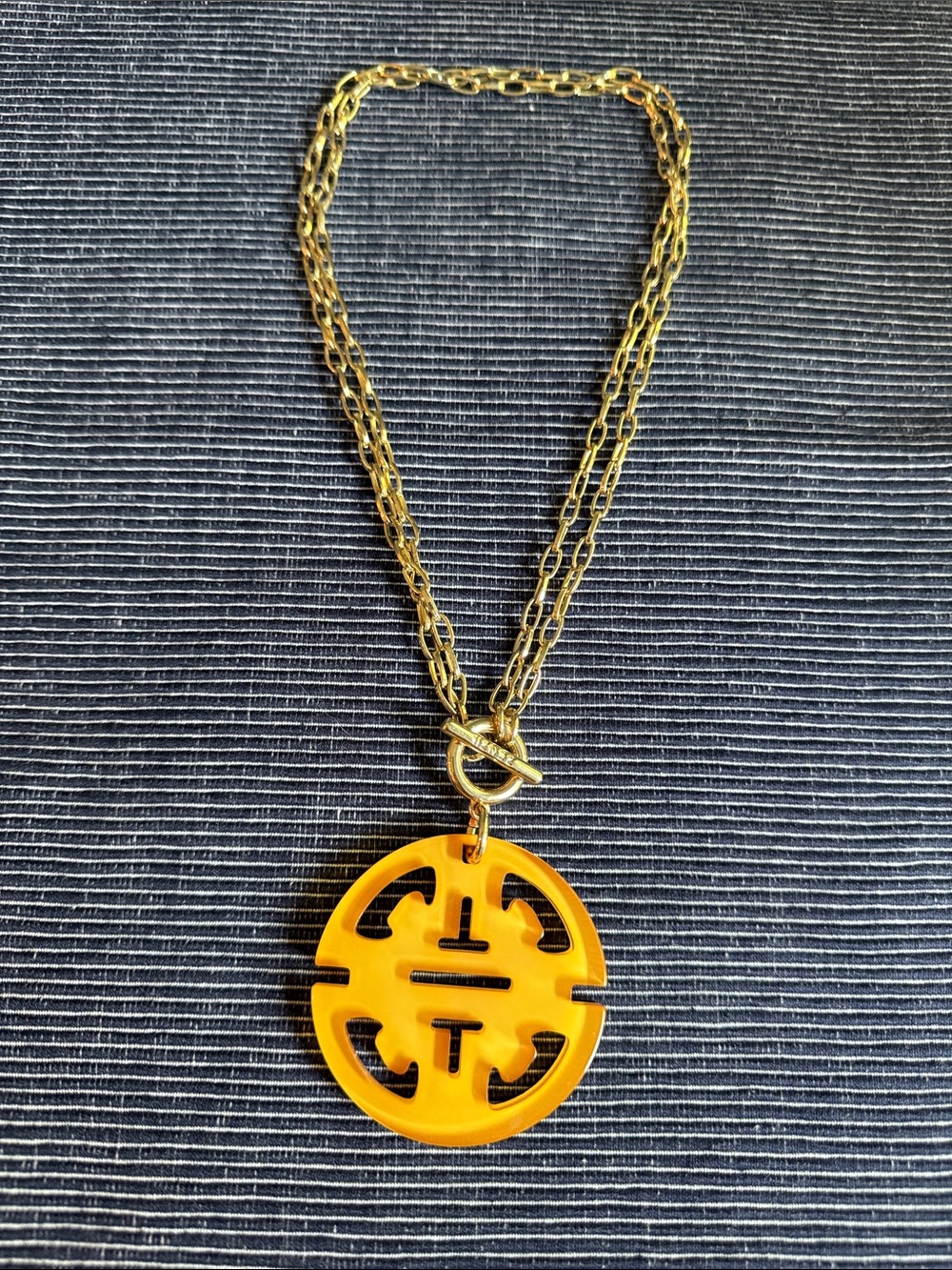 Gold-Tone Chain Necklace with Yellow Round Cutout Pendant